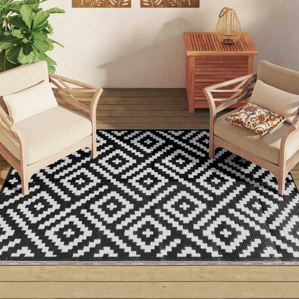 vidaXL Outdoor Rug ARAKIL White and Black 140x200 cm PP