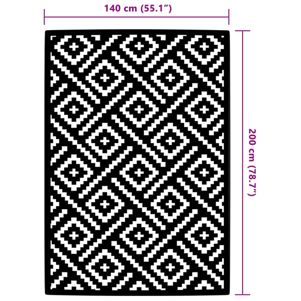 vidaXL Outdoor Rug ARAKIL White and Black 140x200 cm PP