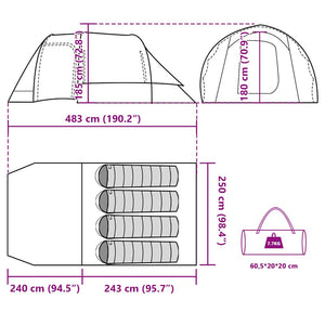 vidaXL Tunnel Tent 4 Person Grey Waterproof