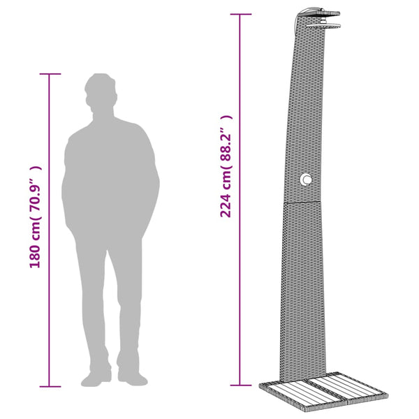vidaXL Garden Shower Grey 55x60x224 cm Poly Rattan and Acacia Wood