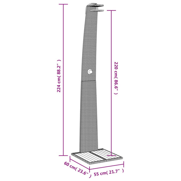 vidaXL Garden Shower Grey 55x60x224 cm Poly Rattan and Acacia Wood