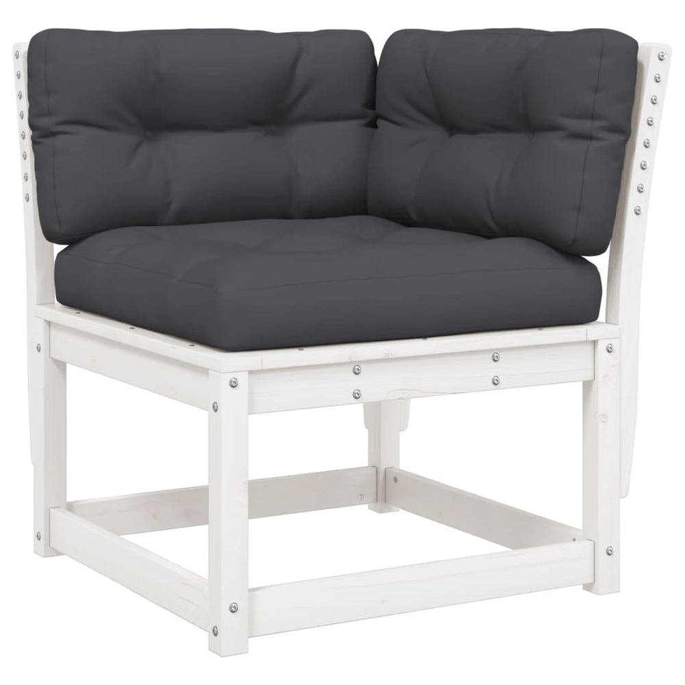 vidaXL Garden Corner Sofa with Cushions White 73x73x78 cm Solid Pine Wood