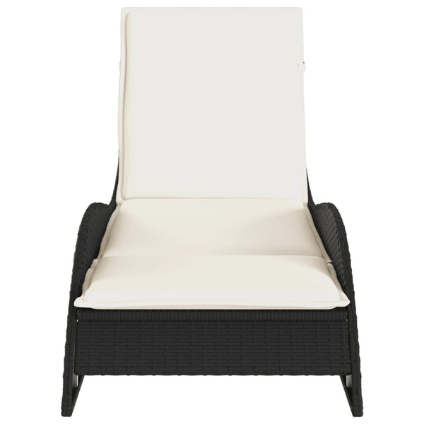 vidaXL Sun Lounger with Cushion Black 60x205x73 cm Poly Rattan