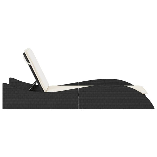 vidaXL Sun Lounger with Cushion Black 60x205x73 cm Poly Rattan