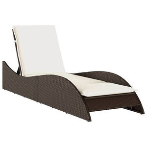vidaXL Sun Lounger with Cushion Brown 60x205x73 cm Poly Rattan