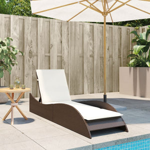 vidaXL Sun Lounger with Cushion Brown 60x205x73 cm Poly Rattan