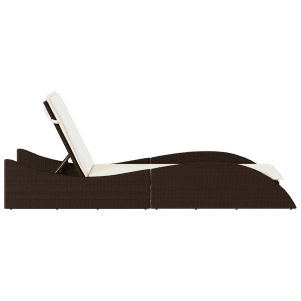 vidaXL Sun Lounger with Cushion Brown 60x205x73 cm Poly Rattan