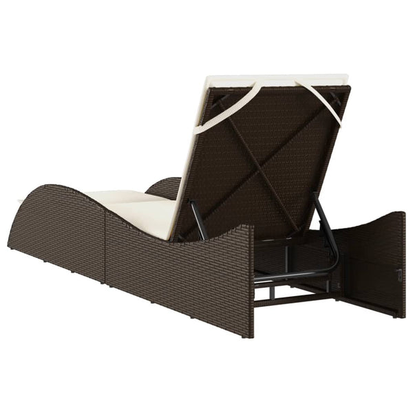 vidaXL Sun Lounger with Cushion Brown 60x205x73 cm Poly Rattan