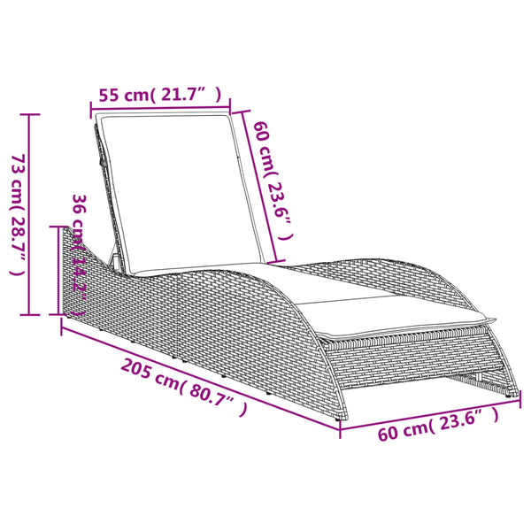 vidaXL Sun Lounger with Cushion Brown 60x205x73 cm Poly Rattan