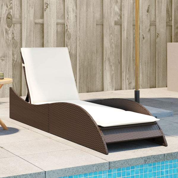 vidaXL Sun Lounger with Cushion Brown 60x205x73 cm Poly Rattan