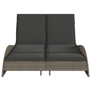 vidaXL Sun Lounger with Cushions Grey 114x205x73 cm Poly Rattan