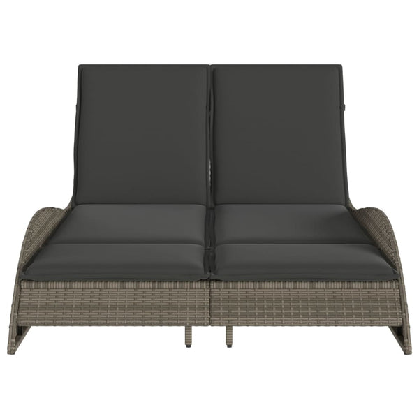 vidaXL Sun Lounger with Cushions Grey 114x205x73 cm Poly Rattan