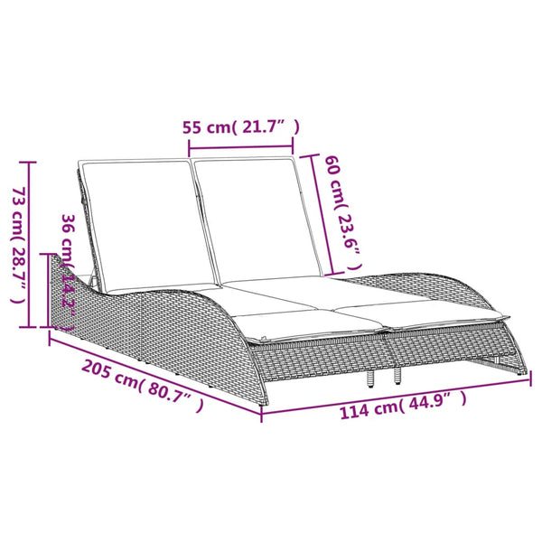 vidaXL Sun Lounger with Cushions Grey 114x205x73 cm Poly Rattan