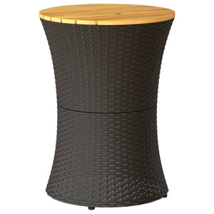 vidaXL Garden Side Table Drum-Shaped Black Poly Rattan Solid Wood