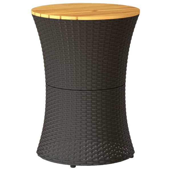 vidaXL Garden Side Table Drum-Shaped Black Poly Rattan Solid Wood