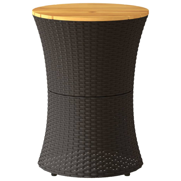 vidaXL Garden Side Table Drum-Shaped Black Poly Rattan Solid Wood