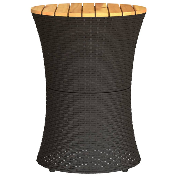 vidaXL Garden Side Table Drum-Shaped Black Poly Rattan Solid Wood