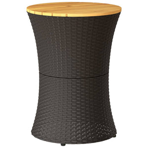 vidaXL Garden Side Table Drum-Shaped Black Poly Rattan Solid Wood