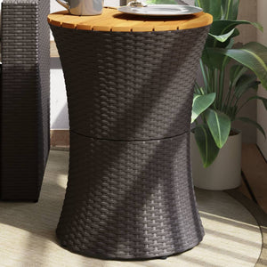 vidaXL Garden Side Table Drum-Shaped Black Poly Rattan Solid Wood