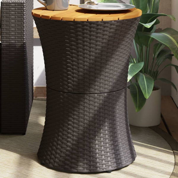 vidaXL Garden Side Table Drum-Shaped Black Poly Rattan Solid Wood