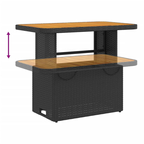 vidaXL Garden Table Black 90x55x71 cm Poly Rattan and Acacia Wood