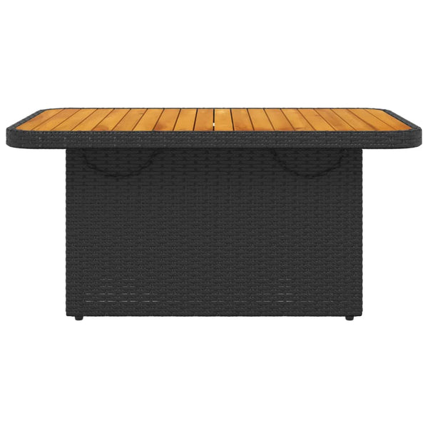 vidaXL Garden Table Black 90x55x71 cm Poly Rattan and Acacia Wood