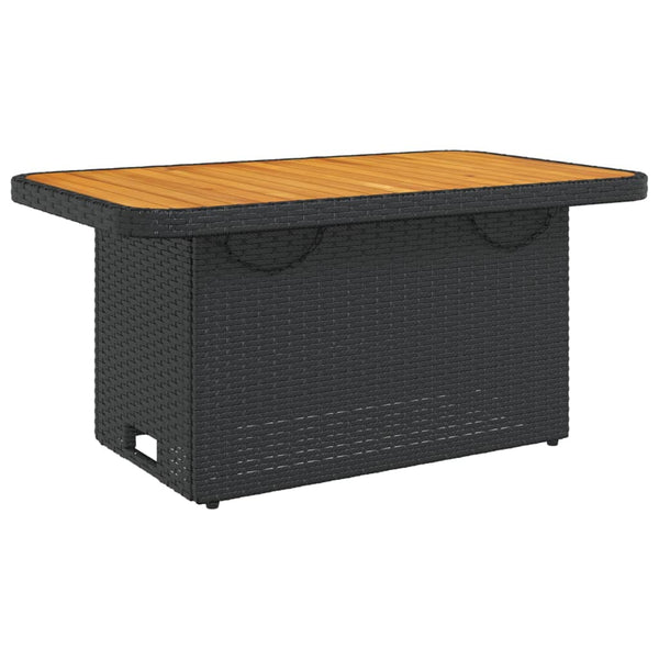 vidaXL Garden Table Black 90x55x71 cm Poly Rattan and Acacia Wood
