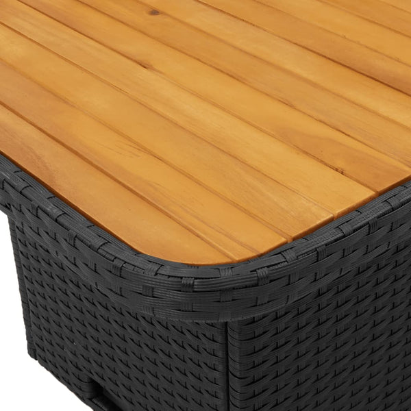 vidaXL Garden Table Black 90x55x71 cm Poly Rattan and Acacia Wood