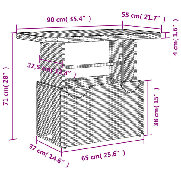 vidaXL Garden Table Black 90x55x71 cm Poly Rattan and Acacia Wood