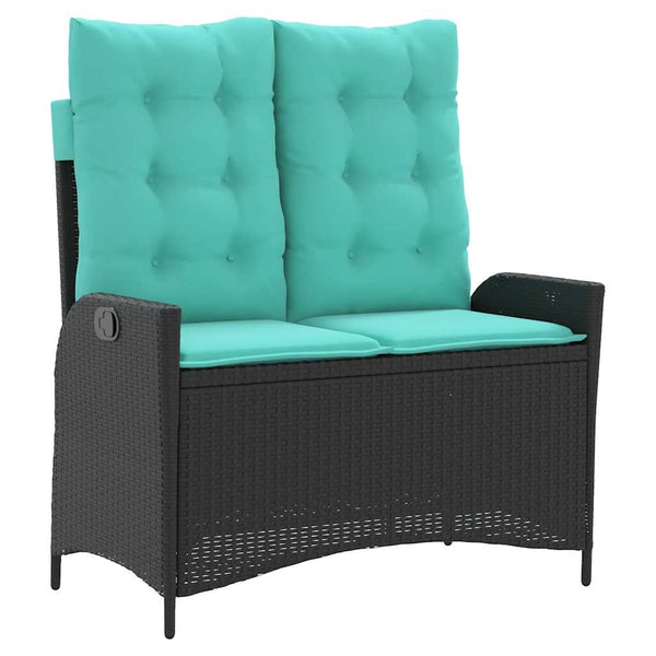vidaXL Adjustable Garden Bench with Cushions Black Poly Rattan