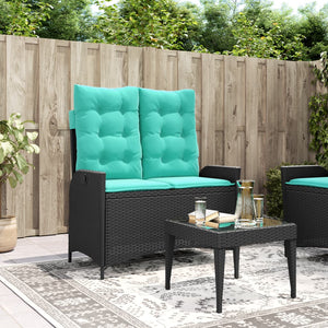 vidaXL Adjustable Garden Bench with Cushions Black Poly Rattan