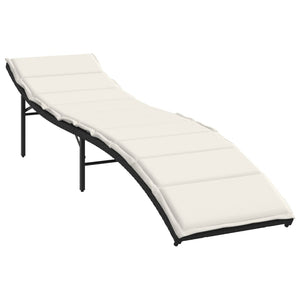 vidaXL Sun Lounger with Cushion Black 55x199x50 cm Poly Rattan