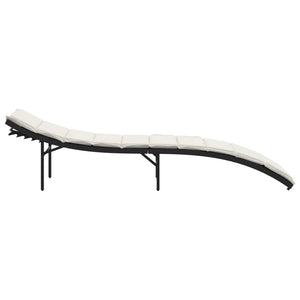 vidaXL Sun Lounger with Cushion Black 55x199x50 cm Poly Rattan