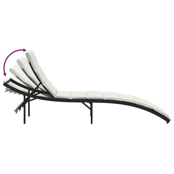 vidaXL Sun Lounger with Cushion Black 55x199x50 cm Poly Rattan