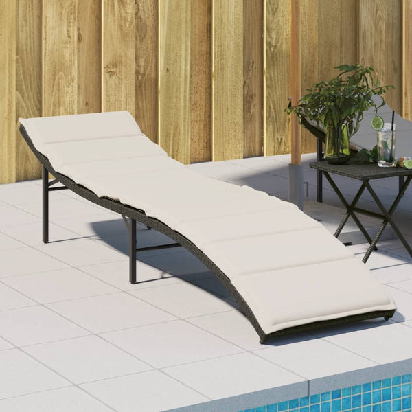 vidaXL Sun Lounger with Cushion Black 55x199x50 cm Poly Rattan