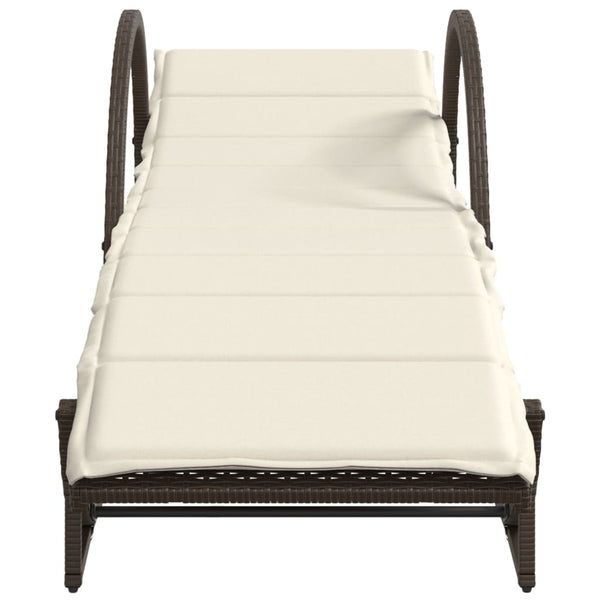 vidaXL Sun Lounger with Cushion Brown 60x199x42 cm Poly Rattan