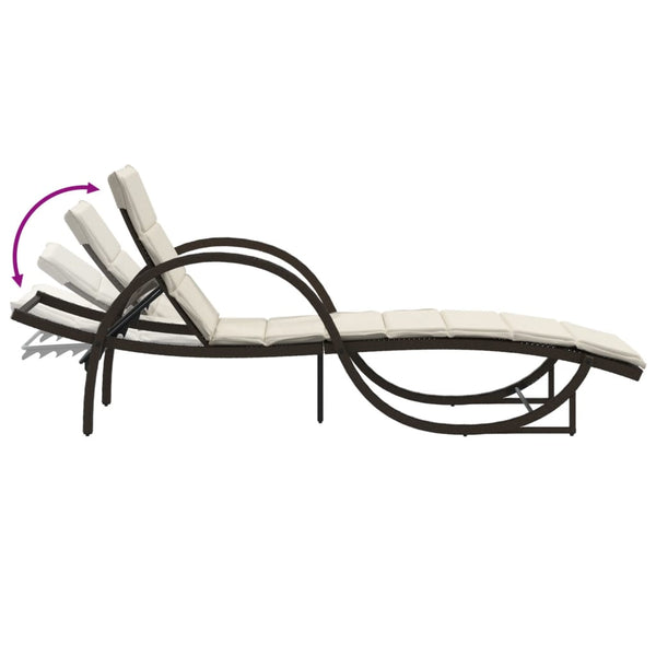 vidaXL Sun Lounger with Cushion Brown 60x199x42 cm Poly Rattan