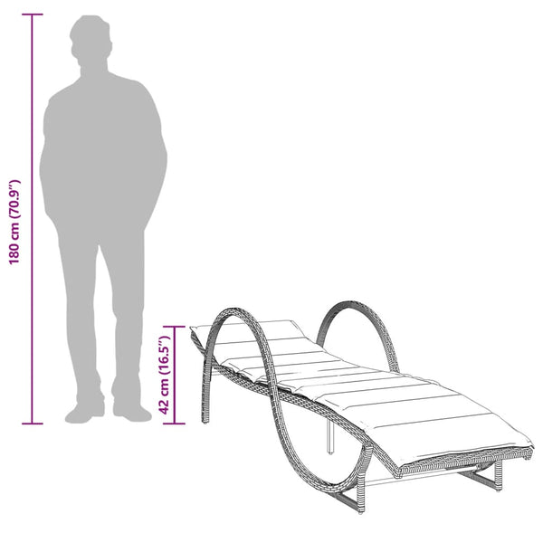 vidaXL Sun Lounger with Cushion Brown 60x199x42 cm Poly Rattan