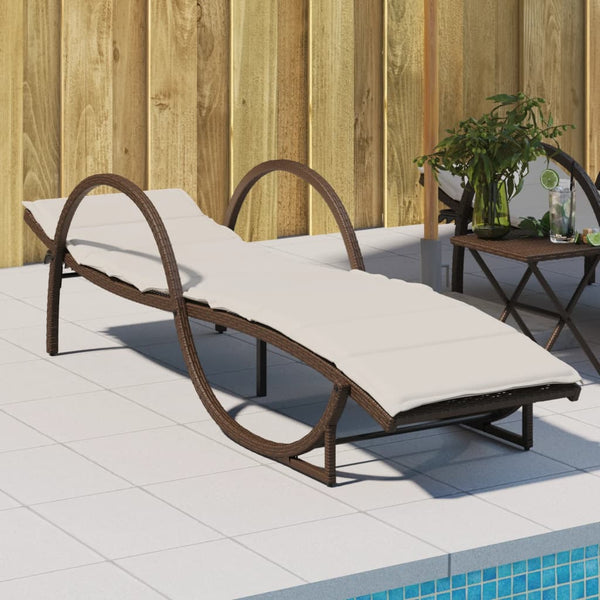 vidaXL Sun Lounger with Cushion Brown 60x199x42 cm Poly Rattan