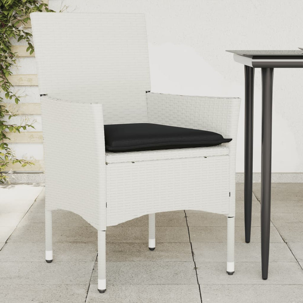 vidaXL Garden Chairs with Cushions 2 pcs White Poly Rattan