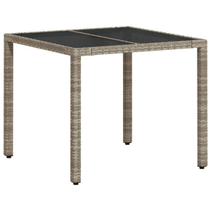 vidaXL Garden Dining Table with Glass Top Light Grey 90x90x75 cm Poly Rattan