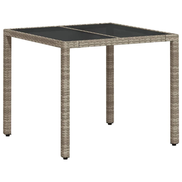 vidaXL Garden Dining Table with Glass Top Light Grey 90x90x75 cm Poly Rattan
