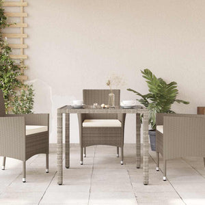 vidaXL Garden Dining Table with Glass Top Light Grey 90x90x75 cm Poly Rattan