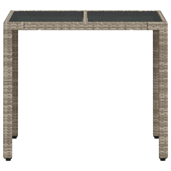 vidaXL Garden Dining Table with Glass Top Light Grey 90x90x75 cm Poly Rattan