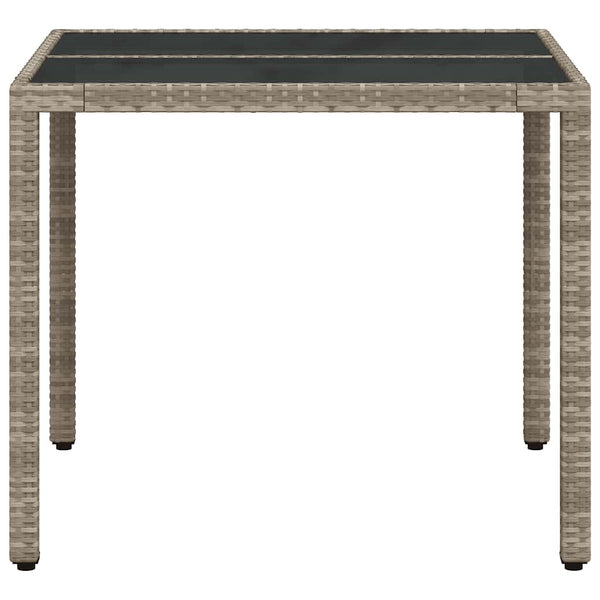 vidaXL Garden Dining Table with Glass Top Light Grey 90x90x75 cm Poly Rattan