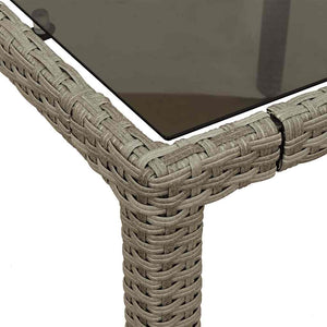 vidaXL Garden Dining Table with Glass Top Light Grey 90x90x75 cm Poly Rattan