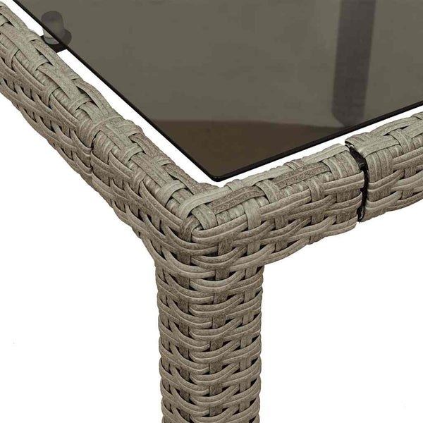 vidaXL Garden Dining Table with Glass Top Light Grey 90x90x75 cm Poly Rattan