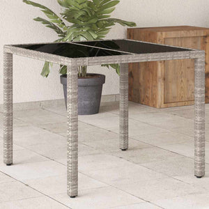 vidaXL Garden Dining Table with Glass Top Light Grey 90x90x75 cm Poly Rattan