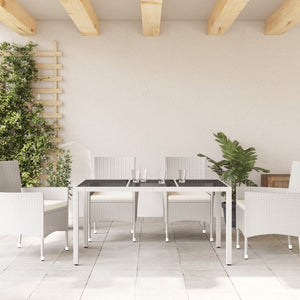 vidaXL Garden Table with Glass Top White 150x90x75 cm Poly Rattan