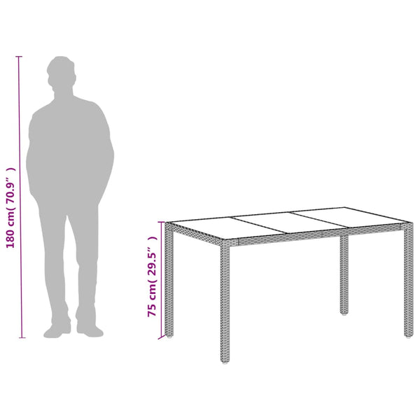 vidaXL Garden Table with Glass Top White 150x90x75 cm Poly Rattan